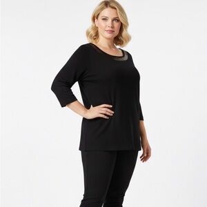 Quacker Factory Sweater Womens 3X  Black Sequined Crew‎ Neck Elegant Sparkle